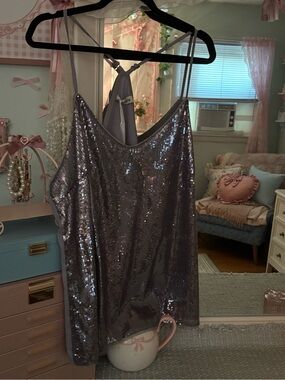 Silver Sequin Cami Tank Top